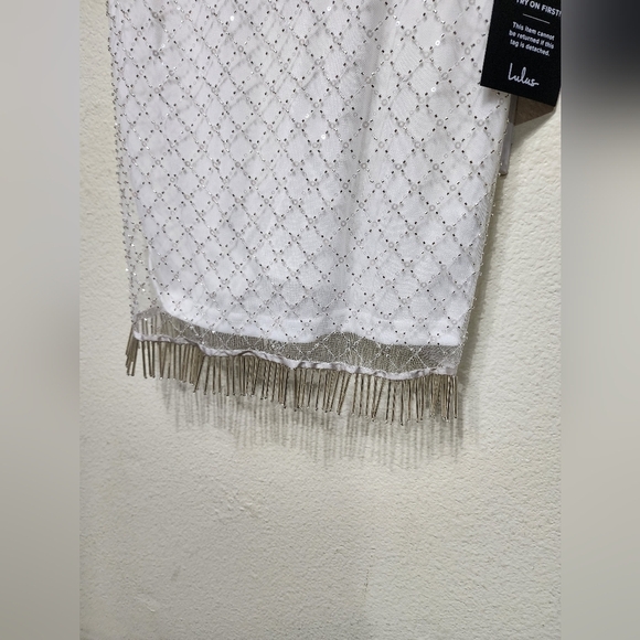 Lulus Destined to Dazzle White Sequin Beaded Fringe Shift Mini Dress XS Wedding - Picture 9 of 13